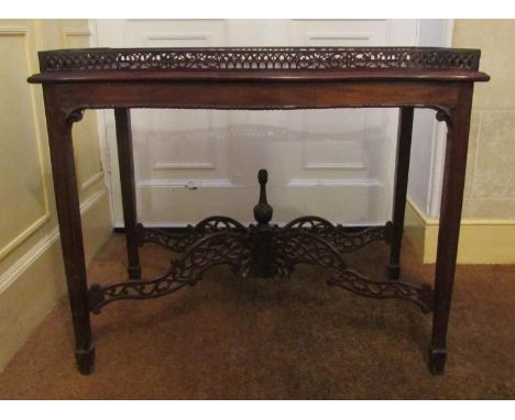 A reproduction Chippendale style silver table with fretted detail (some damage), 85 x 45 cm (Warehouse 2) 