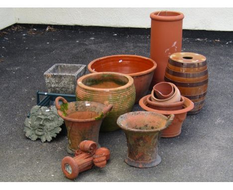 A pair of small antique terracotta planters in the form of wicker baskets (af) 31 cm diameter x 30 cm (full height), together