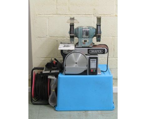 A Draper 350w belt disc sander, no 50021, together with a heavy duty all ball bearing grinder and a further long extension ca