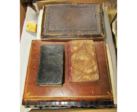 A Victorian portrait album, George IV bible printed by John Fenley, Bristol 1803, early 19th century hand written leather bou