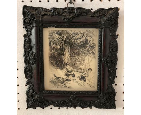 19th Century Engraving of Children and Dog Playing (possibly Dutch School), engraving on paper, approx. 13 x 10.5 cm, in moul