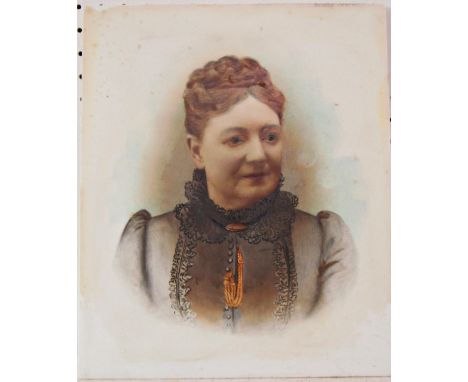 Quarter-Portrait of a Victorian Lady Wearing Lace Collar, painted on glass, label attached verso, 25.5 x 31 cm 
