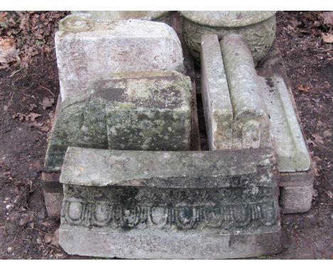 Four pieces of weathered carved architectural stone (varying size and design) 