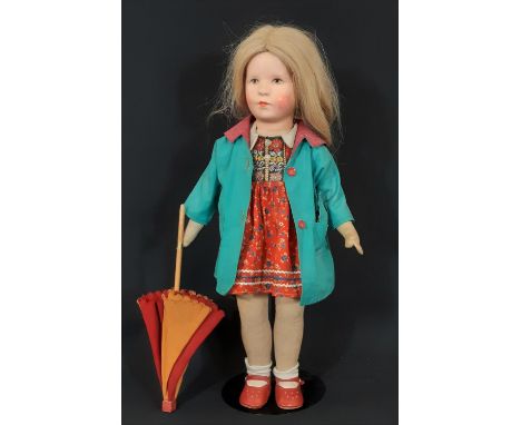Käthe Kruse child doll 'Das Deutches Kind' 1950's with composition, head, cloth body, disc jointed legs, double white eye dot