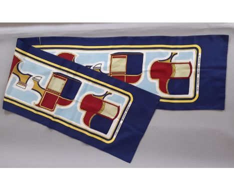 Hermès Les Coupes silk scarf designed by Françoise de la Perriere 176x 33cm in abstract carriage pattern, reversible. 
