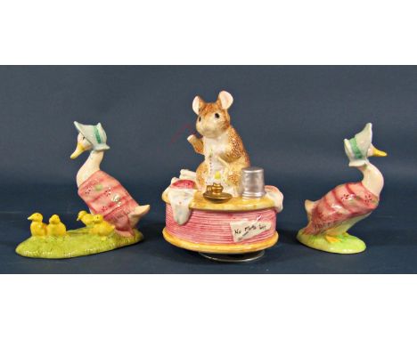 A collection of Beswick ceramics to include Beatrix Potter music box with The Tailor of Gloucester playing the Brahms Lullaby