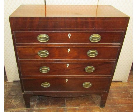 Early 19th century country made mahogany and pine caddy top chest of four long drawers with kite shaped escutcheons (supports