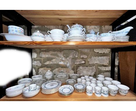 A large collection of Royal Worcester bone china Mayfield pattern tea, coffee and dinner wares comprising, two teapots (one l