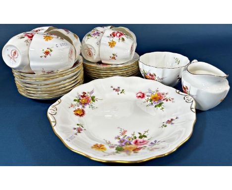 A Crown Derby Posies pattern tea service for eight, with cups, saucers, sugar basin, milk jug and sandwich plate 