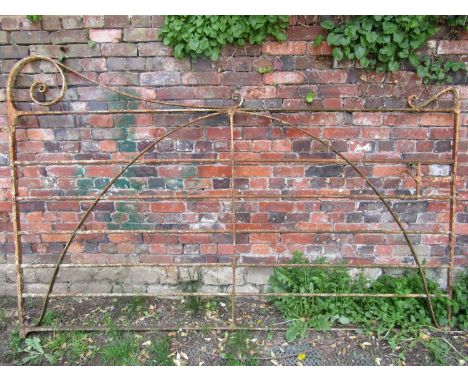 A good weathered 19th century wrought iron estate gate with simple scrollwork detail, 266 cm (full width) x 166 cm (full heig