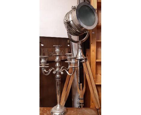 Studio spot light On tripod base, with a four branch India Jane candelabra,