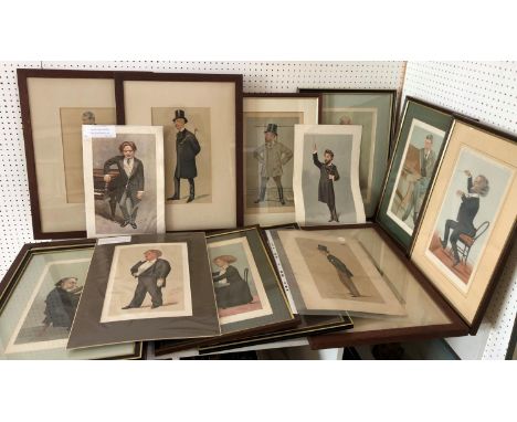 Fourteen Vanity Fair Spy and Ape Prints of THE ARTS, together with 'Corney Grain and George Grossman', framed print signed be