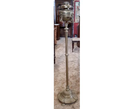 Late 19th century brass telescopic oil lamp standard adapted for electricity 