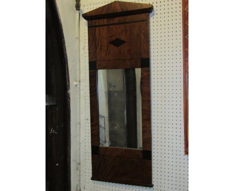 A Biedermeier style pier mirror with architectural arched pediment and inlaid detail, 97cm x 35cm 