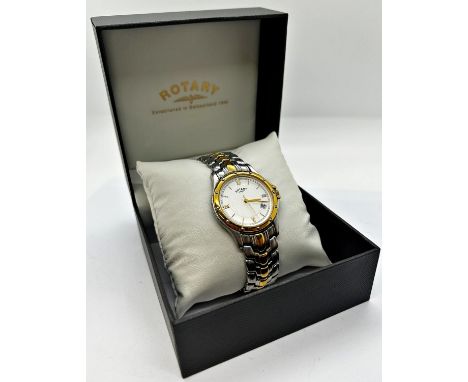 A Rotary gent's wristwatch with stainless steel and gold plated casework and enamelled dial, with box 