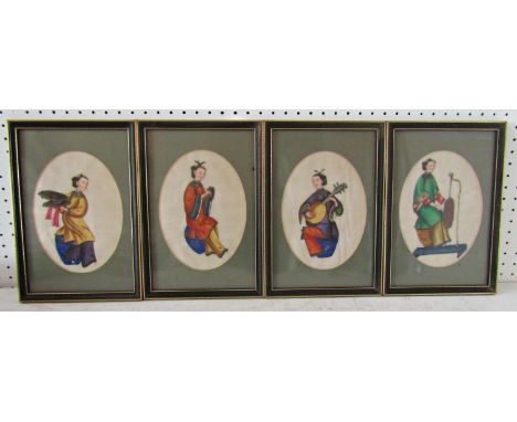 Twelve Chinese Paintings of Women Playing Instruments (19th/Early 20th Century), watercolour on rice paper, framed as a set, 
