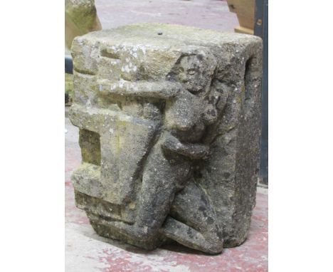 A weathered architectural stone with reclining nude detail 33cm x 19cm x 23cm