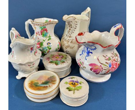 A 19th century Staffordshire jug - Elizabeth Williams Stafford, 1848, further mid-19th century floral patterned jug with hand