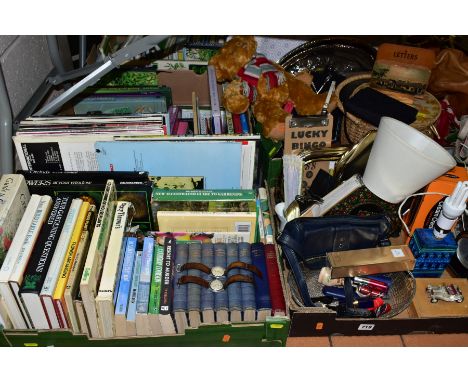 FIVE BOXES AND LOOSE SUNDRY ITEMS, ETC, to include a pair of J.W. Benson wrist watches - one runs, one requires new crown, pl