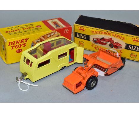 A BOXED DINKY TOYS FOUR BERTH CARAVAN, No 117, with a boxed Lesney Matchbox King-Size Allis Chalmers 260 Earth Scraper, No 6,