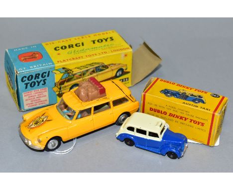 A BOXED CORGI TOYS CITROEN ID19 SAFARI, No 436, and a boxed Dublo dinky toys Austin Taxi, No 067, both appear complete and in