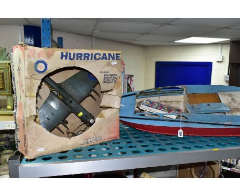 A BOXED KEILKRAFT READY TO FLY R.A.F. HAWKER HURRICANE, playworn condition, not complete, box damaged, with a scratched built