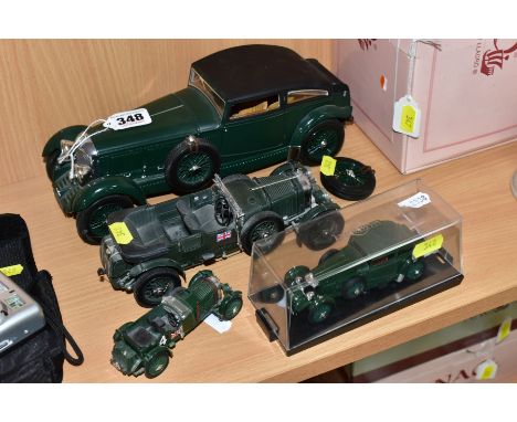 A FRANKLIN MINT PRECISION MODEL OF A 1929 BENTLEY IN RACING GREEN, length 19cm, no box, together with a Mini Champ 1/18 scale