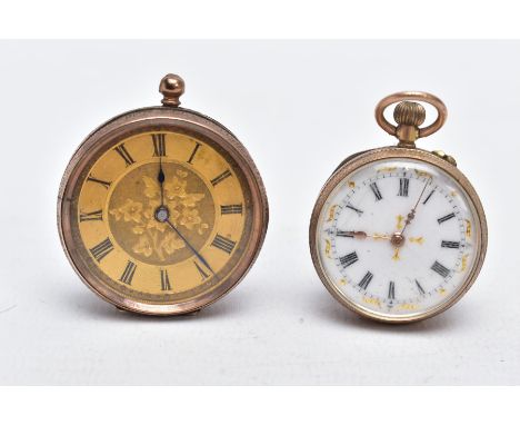TWO LATE VICTORIAN POCKET WATCHES, the larger one measuring 34mm in diameter, foliate engraved dial and outer case, mechanica
