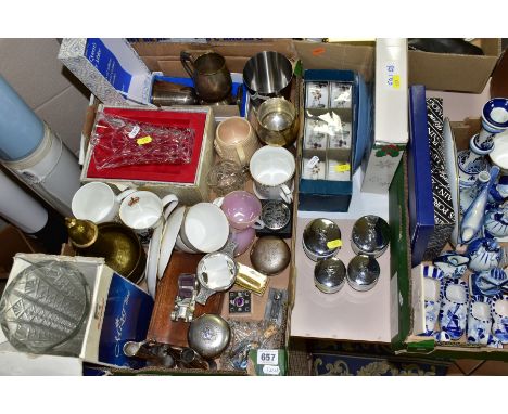 TWO BOXES AND LOOSE CERAMICS AND GLASS, ETC, to include six boxed Royal Worcester ramekins, two 11cm and two 9cm egg coddlers