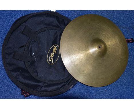 A 1960'S ZILDJIAN 22 INCH RIDE CYMBAL (WEIGHS MORE THAN 3KG) in a Stagg padded cymbal case