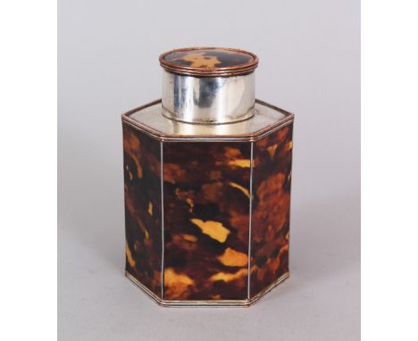 A PLATE AND FAUX TORTOISESHELL TEA CADDY.