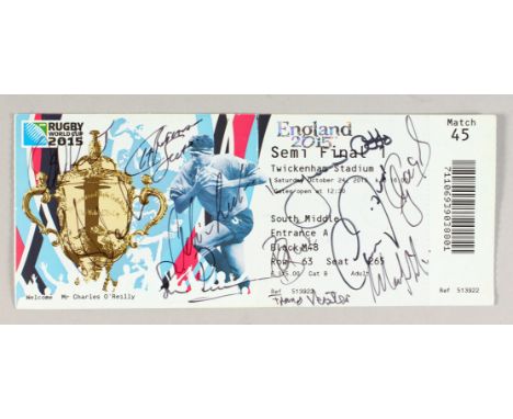 RUGBY WORLD CUP, ENGLAND SEMI FINAL TICKET, Saturday October 24th 2015, with signatures.
