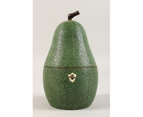A GOOD FAUX-SHAGREEN PEAR TEA CADDY.