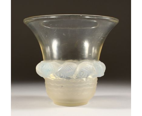 A LALIQUE VASE "PIRIAC" TINTED. Etched R. LALIQUE. No. 1043. 17cms high.  Illus. page 447 R. Lalique by Felix Marcilhac.