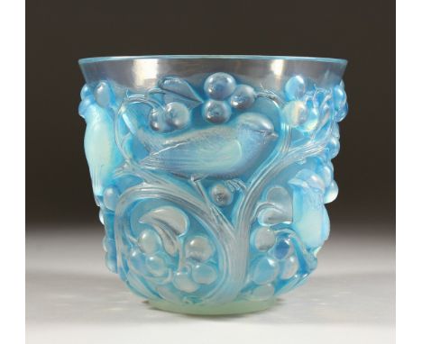 A LALIQUE VASE "AVALLON" BLUE. Etched R. LALIQUE, FRANCE. No. 986. 14cms high.  Illus. page 436 R. Lalique by Felix Marcilhac