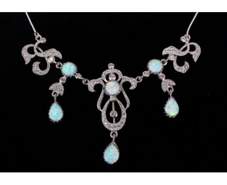 A GOOD VICTORIAN STYLE SILVER AND GILSON OPAL NECKLACE in a box.