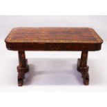 AN EARLY 19TH CENTURY ROSEWOOD AND MARQUETRY LIBRARY TABLE, in the manner of Gillow, the rounded