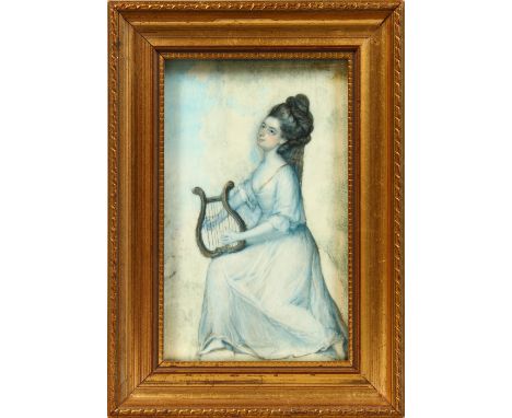 PORTRAIT OF A YOUNG LADY playing a lyre. 4.5ins x 2.5ins.