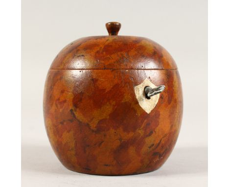 A GOOD ORANGE PAINTED TEA CADDY.