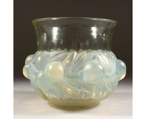 A LALIQUE VASE "PRUNES" TINTED. Etched R. LALIQUE, FRANCE. No. 1037. 17cms high.  Illus. page 446 R. Lalique by Felix Marcilh