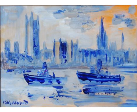Lawrence James Isherwood (1917-1988) - Boats on the Thames near the Houses of Parliament, oil on board, signed lower left, 30