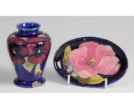 A Moorcroft pottery miniature shouldered tapering vase in the Anemone pattern, underglaze painted and tube-line decorated, wi