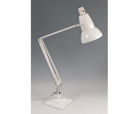 Herbert Terry - a white painted metal anglepoise lamp, model No.1227, of hinged and rotating form, with movable shade, raised