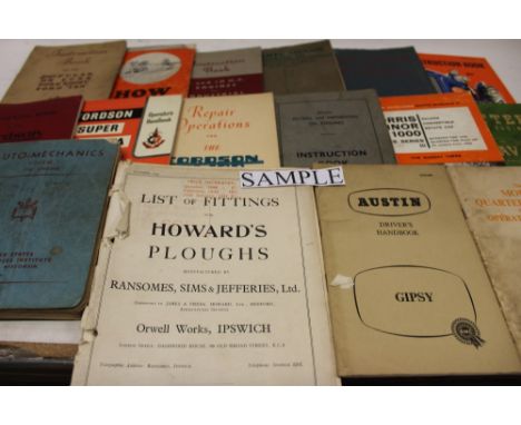 Lot vintage tractor and car handbooks and related ephemera