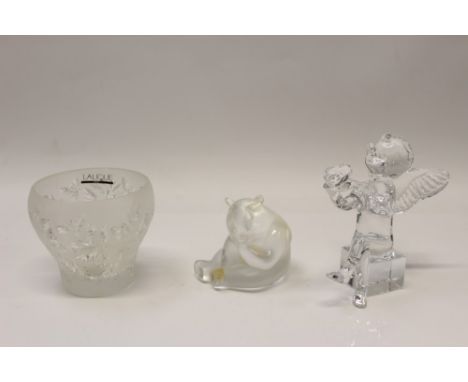 Lalique glass bear, signed, Lalique glass candle vase, boxed and a Baccarat glass cherub, boxed (3) CONDITION REPORT Lalique 