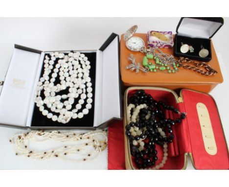 Freshwater cultured pearl necklaces, 'French Jet' bead necklaces and other costume jewellery