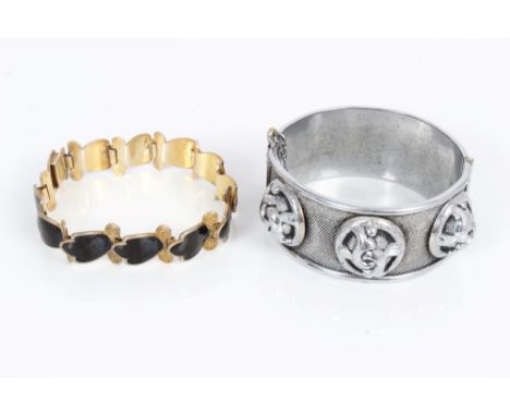 Norwegian silver gilt and black enamelled panel bracelet, by Andersen & Scheinpflug, together with a Norwegian white metal cu
