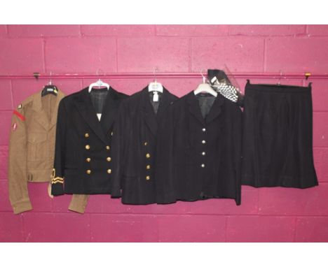Vintage military clothing - 1959 Royal Engineer jacket, two Wrens jackets and one skirt, 1960s Policewomen's jacket and hat, 