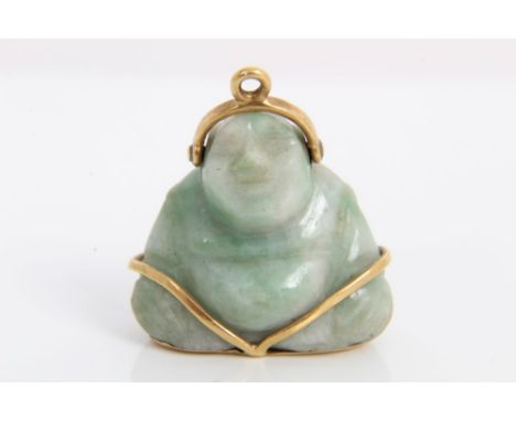 Chinese carved jade figure of a Buddha, with gold (18ct) mounts, 22mm