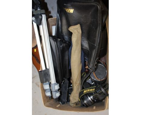 Quantity of photographic equipment and cameras - including a Nikon F80, a Kodak Retinette, an MPP Microcard TLR and a Canon E